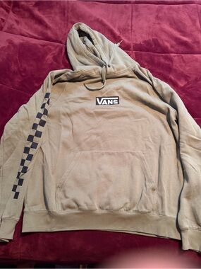 Vans Olive Green Pullover Hoodie with Black Checker Sleeve